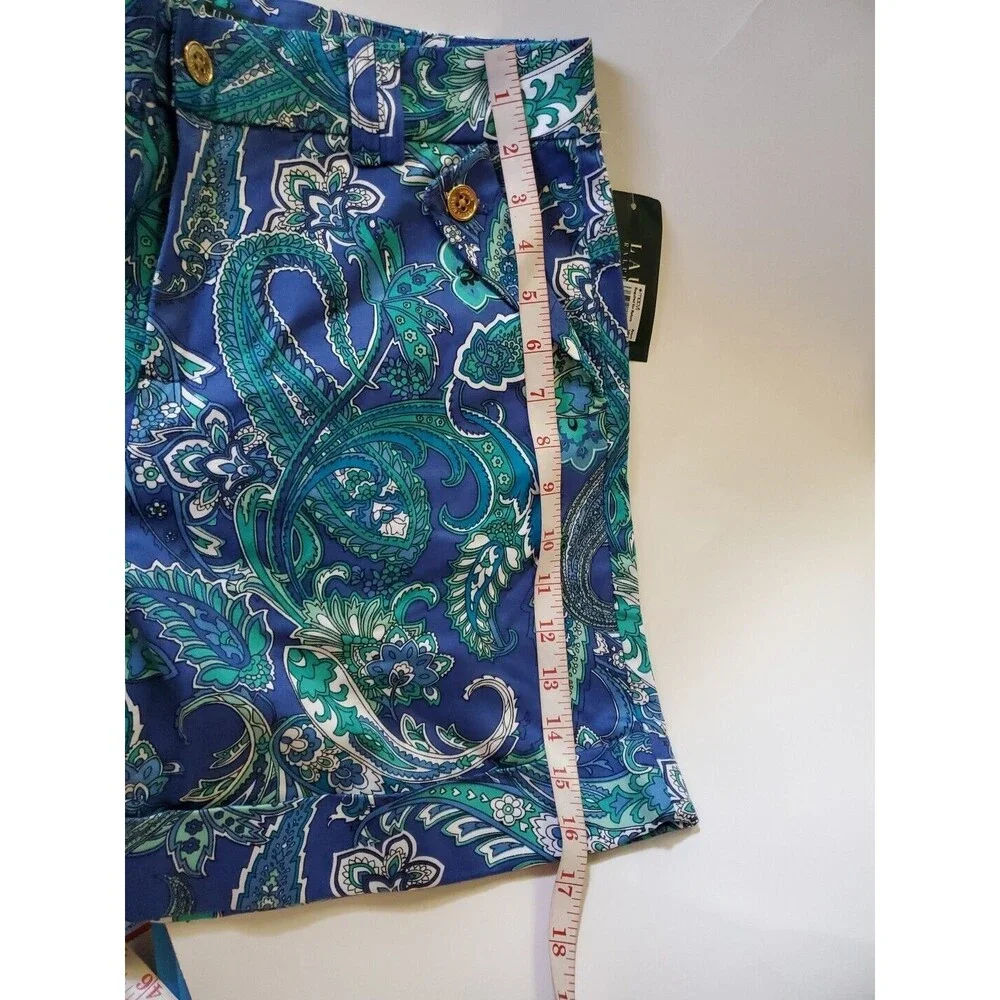 RALPH LAUREN Womens Shorts 4 Blue Floral Paisley High Waist Pockets LRL - Picture 13 of 14